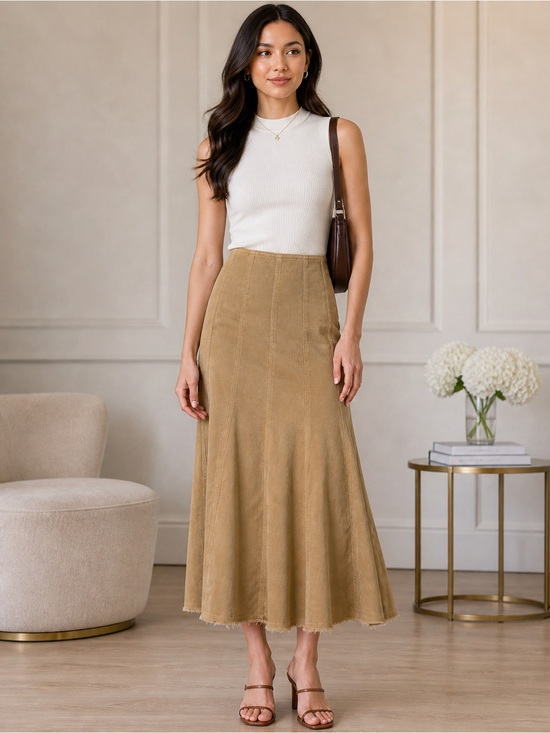 Urban Revivo Dresses & Skirts - Urban Revivo Denim Midi A-Line Skirt in Tan nwt xs